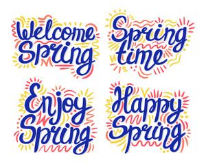 Enjoy spring lettering. Lettering phrase in vintage style isolated on white background.