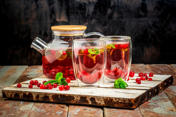 Health concept. A variety of berry drinks with detox water in glasses. Healthy drink