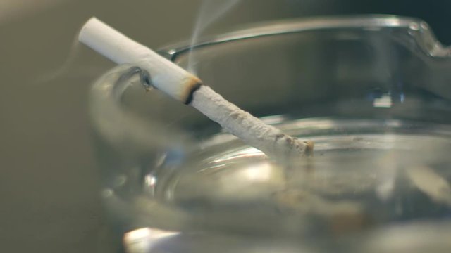 cigarette burns down in ashtray