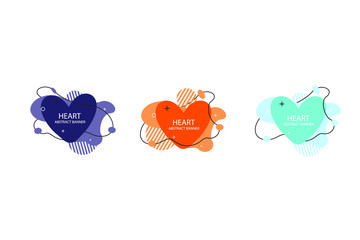 Heart abstract banner collections. Organic or fluid shapes with different soft colors. Usable for web, social media, print, banner, backdrop, background template. Valentines day celebration