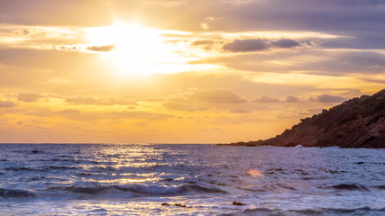 Fototapeta na wymiar Sunset over the beach in Corsica (France(