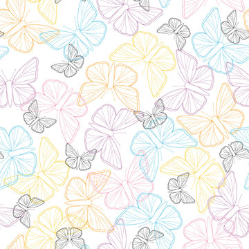 Seamless colorful butterfly outline pattern