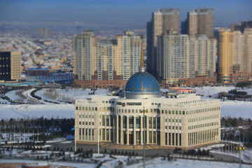 Presidential Palace in Nur-Sultan, Kazakhstan, at -24 degrees Celsius