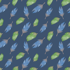 Digital illustration of a cute pattern of colored feathers turquoise blue speckled. Drawn in the style of a child’s illustration with a pencil print for cards, fabrics, design, games, posters.