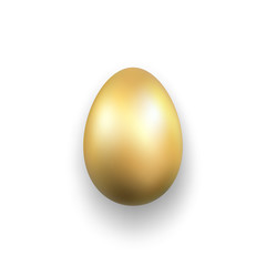 Easter egg 3D icon. Gold egg, isolated white background. Golden design template, decoration Happy Easter celebration. Holiday element. Shiny pattern. Traditional symbol of spring. Vector illustration