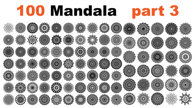 various mandala collections - 100. Ethnic Mandala ornament. Round pattern set.Templates with doodle tribal mandalas. illustration line art ornate brochure. vector