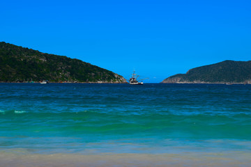boat in the middle of mountains