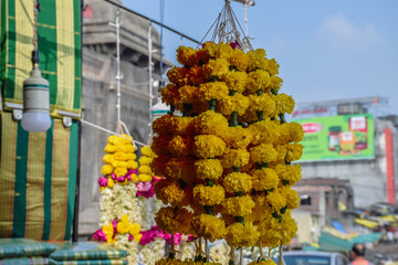 Handmade marigold flower necklace for hindu god