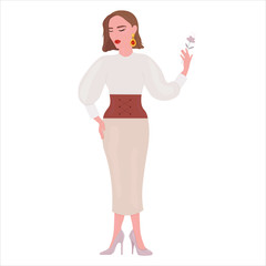 Vector graphics. Adorable, cute illustration of girl with flower. Simple cartoon illustration. 