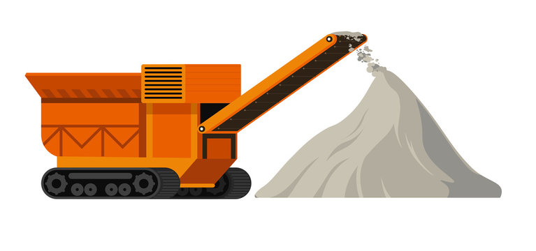 Construction site machinery and materials, industrial machine and cement pile