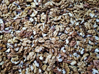 close-up of fresh raw peeled walnuts