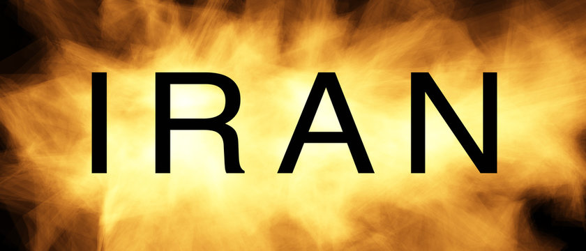 Iran Text with Burning Flames