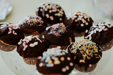 cupcakes, cakes, muffins with choclate frosting