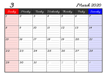 2020年　カレンダー