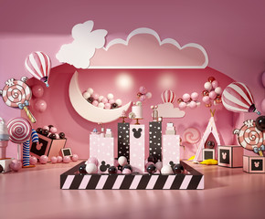 3d render of celebration decor pink color