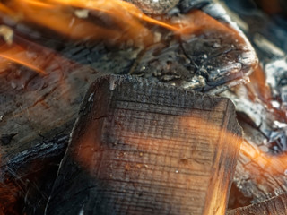 firewood burning in the summer, macro.