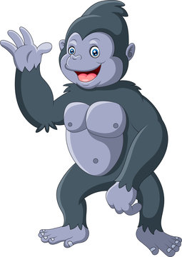 Cartoon funny gorilla waving hand