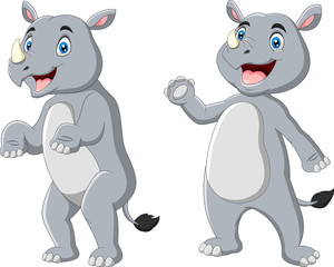 Cute rhino cartoon waving hand