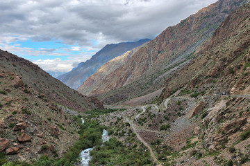 Fototapeta na wymiar Road from Skardu to Deosai Plains, Northern Pakistan, taken in August 2019