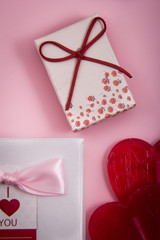 Red heart sweets and gift boxes.