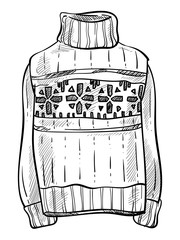 Christmas sweater, knitwear isolated sketch, Scandinavian ornament