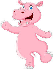 Cartoon big hippo waving hand