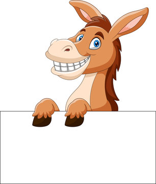 Cartoon funny donkey holding blank sign
