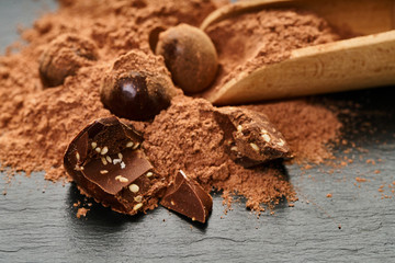 round chocolate candies close-up