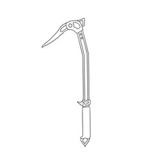 Hand Drawn Ice Axe. Mountaineering Tool. Vector