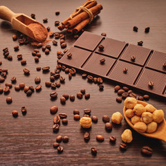 chocolate bar and coffee beans