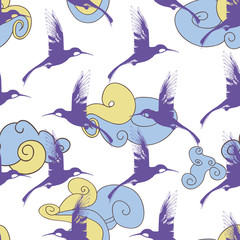 Flying birds in the sky over the clouds seamless pattern
