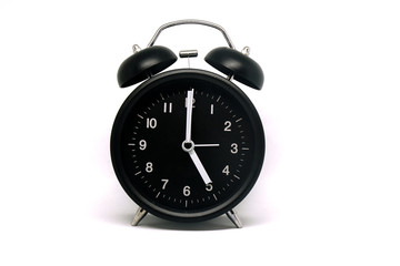 Object - Black Table Clock Vintage patterns isolated white background - 5 O'clock p.m. ( Five ) - in the evening              