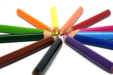 Naklejka premium Object - Many Coloured pencil or crayon for drawing isolated with white background - Back to school concept 