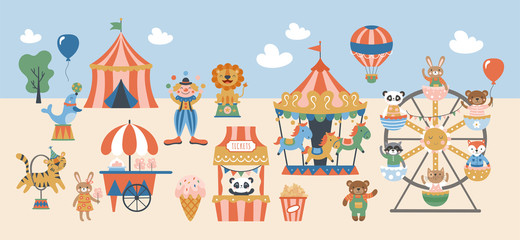 Amusement park or carnival with cute animals design. © girafchik