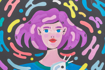 Millennial Girl Colorful Contemporary Acrylic Painting on Canvas