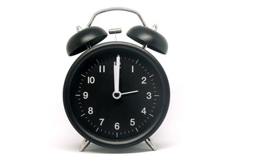 Object - Black Table Clock Vintage patterns isolated white background - 12 O'clock