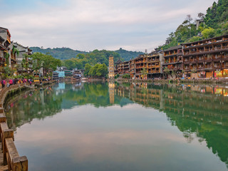 Fototapeta premium fenghuang,Hunan/China-16 October 2018:Scenery view of fenghuang old town .phoenix ancient town or Fenghuang County is a county of Hunan Province, China