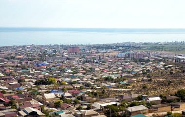 Fototapeta premium View of Derbent city from Naryn-Kala fortress. Republic of Dagestan, Russia