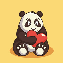Cartoon drawing of tender valentine bear panda