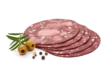 Black Pudding sausage, german cuisine, isolated on white background