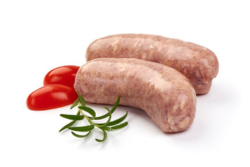 Italian sausages, Raw Salsiccia Sausages, isolated on white background