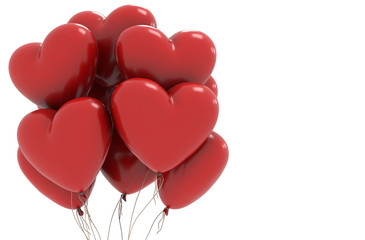 red heart shaped balloons for valentines day 3D render