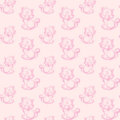 Seamless cute cat pattern in cartoon style. Wallpaper texture. Seamless background pattern.  Color in the image: pink, white. Vector illustration.