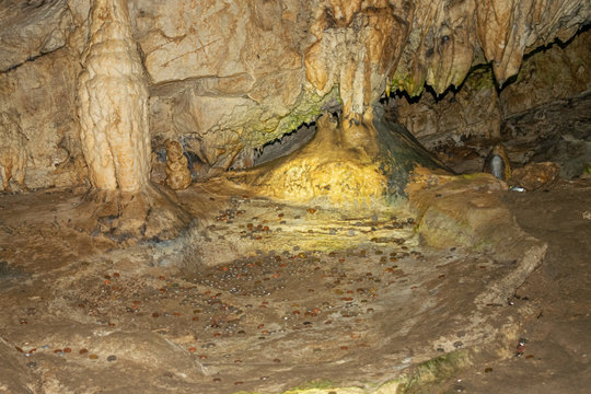 Stalactites and stalagmites in Valea Cetatii Cave, Rasnov, Romania