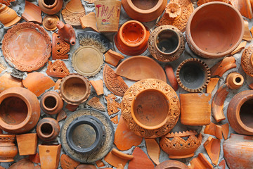 Abstract - Pottery thai or Brown Earthenware texture background - traditional style                                  