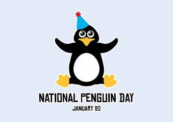 Fototapeta premium National Penguin Day vector. Cute penguin cartoon character. Sitting baby penguin clip art. Penguin Day Poster, January 20. Important day