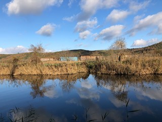 landscape with lake and blue sky