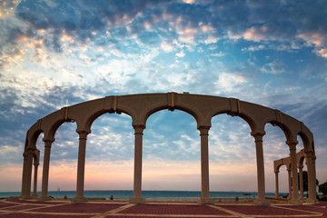 Fototapeta premium Morning view in Fanateer Beach - Al Jubail City,Saudi Arabia.