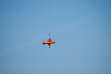 Bucharest/ Romania - AeroNautic Show - September 24, 2019: SMURD Helicopter rescue mission simulation