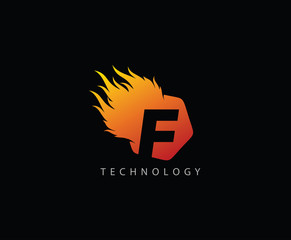 Fire Flame F Letter Hexa Logo Icon 